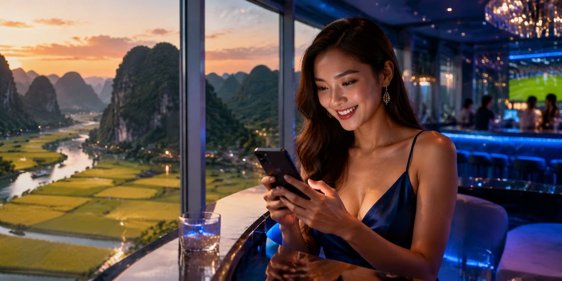 Người dùng trải nghiệm casino di động giữa khung cảnh thiên nhiên Ninh Bình